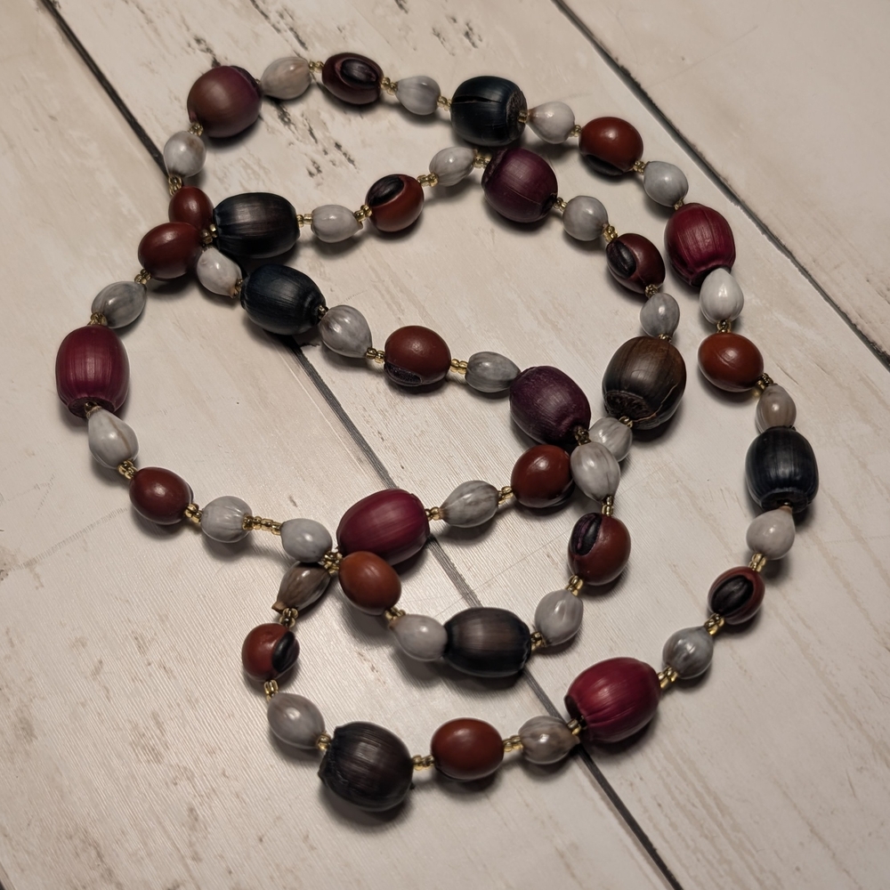 Vintage Mexican Milagros Storytelling Necklace Hand Painted Boho Folk Art 30"